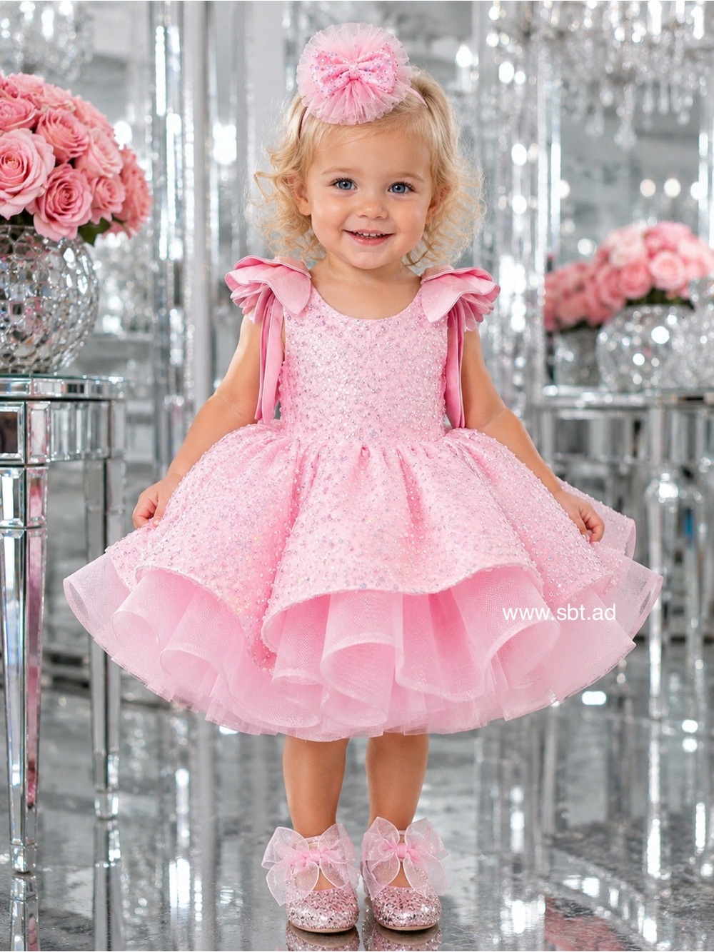 NWT Adorable Baby Girl Formal Dress Sparkling Sequins & Beads Flower Girl Gown - Picture 8 of 16
